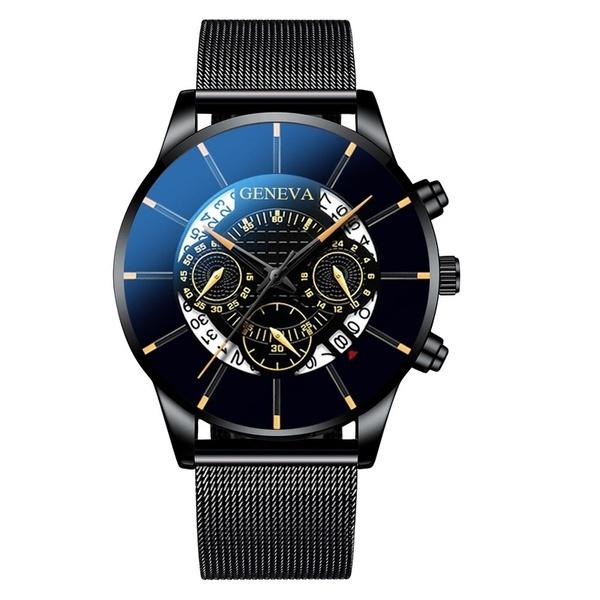 New Geneva Watch Men Watches Stainless Steel Calendar Quartz Wristwatches Men Sports Watches Reloj Hombre Relogio Masculino