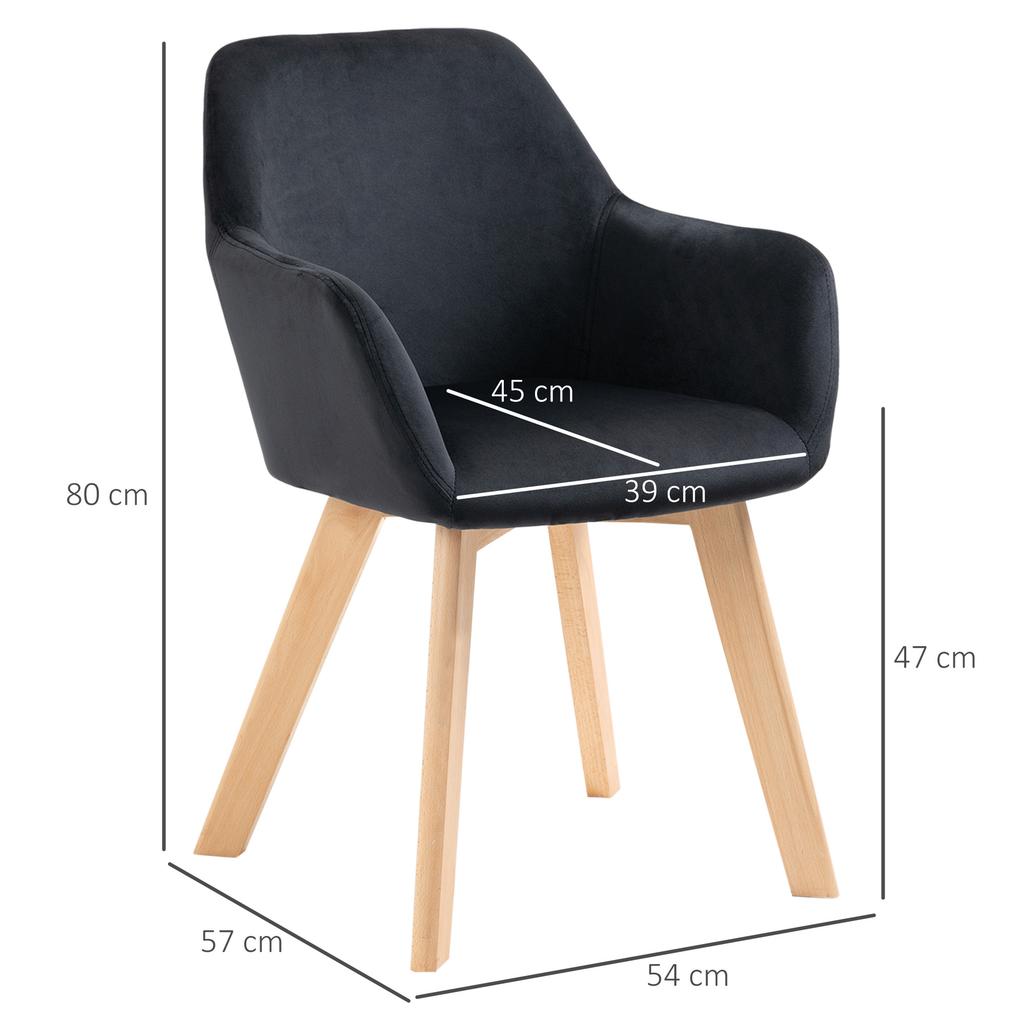 Dining Chairs, Set of 2, Modern Design, Velvet Look, Rubberwood, 54x57x80 cm, Black