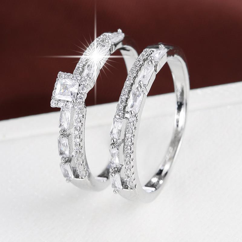 Women's AAA Cubic Zirconia Double Ring – Elegant French Style Stackable Pure Copper