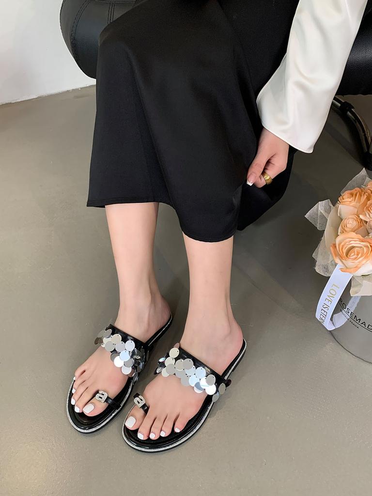 fashion Casual Women Slippers Clip Toe Summer Outside Beige Black Shallow Slip On Flat Low Heeled Ladies Party Dress Shoes Woman 35-39