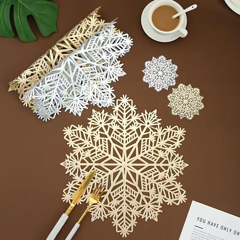 1-20 STÜCKE Einfarbige Schneeflocke PVC Tischmatte Hohl Platzset Hitzebeständige Isolationsuntersetzer Pads Schüssel Weihnachten Heimdeko