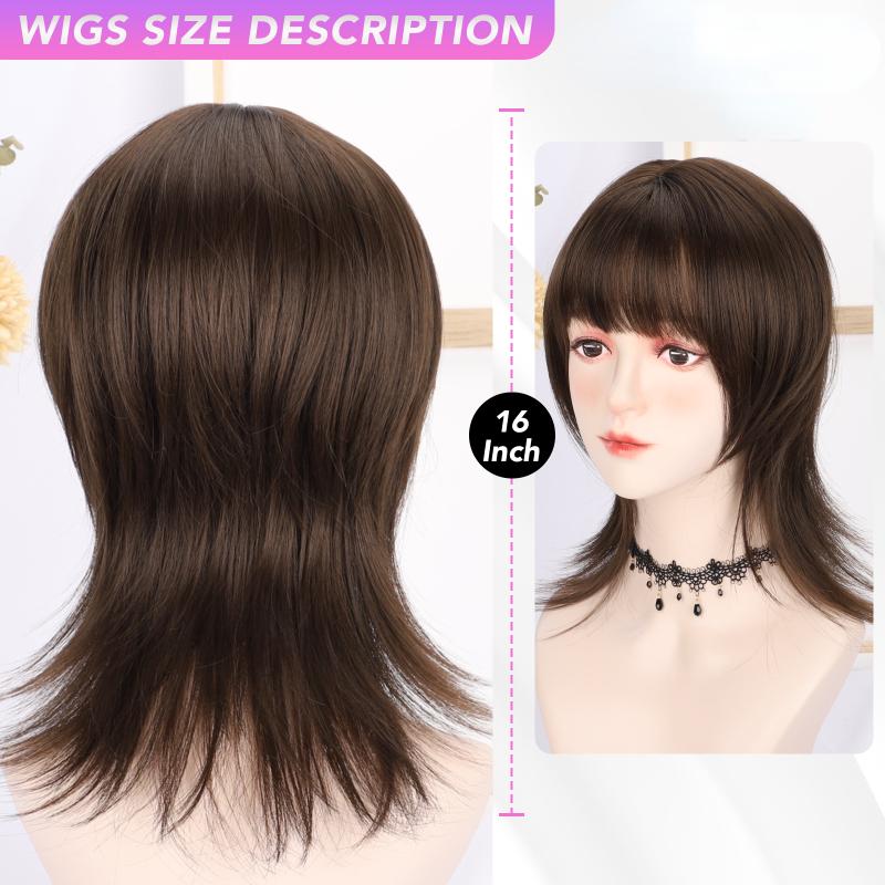 16 Inch Straight Bangs Wig Fiber Synthetic Wig Heat-resistant Non-Glare Natural Cosplay Hairpiece For Women Daily Use Korean Fashion