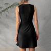 Women's Fashion Casual Dress Sleeveless V-neck Chest Kink Pleated Waist -color Dress