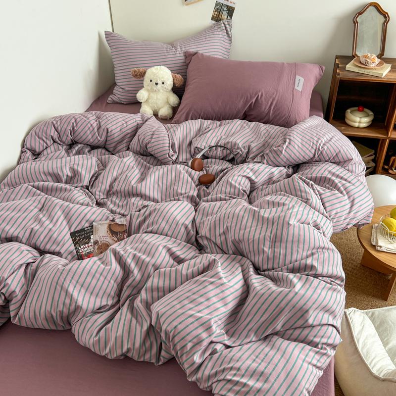 Set Biancheria da Letto Stile Righe Blu Copripiumino Federa con Lenzuolo Lenzuola per Casa Ragazzi Ragazze Camera da Letto Set Lenzuola
