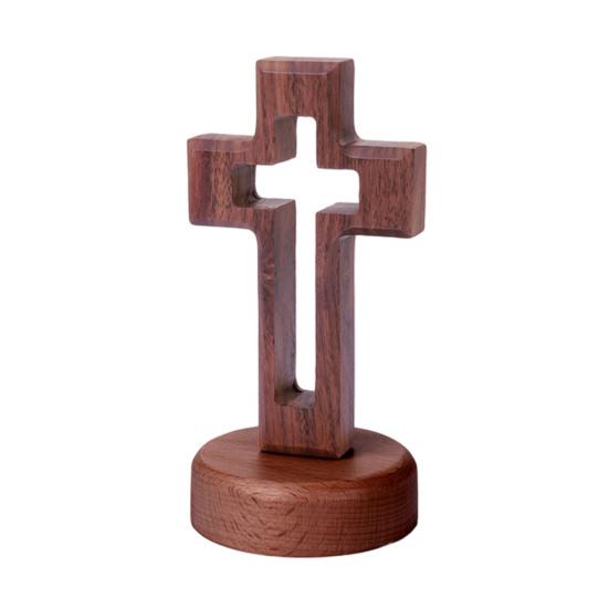 Standing Wooden Crucifix Statue Tabletop Religious Figurine Spiritual Christian Gift for Church Home Office Table Decor