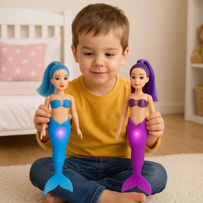 Pack of 3 Luminous Mermaid Dolls - SHOP-STORY - 29 Cm - Multicolor LEDs - Fairy Toy - Mixed