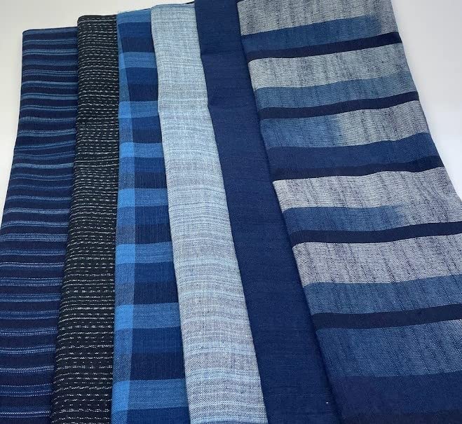 Textile Straight from the natural indigo assorted 50cm x 6 width cotton [Shimogawa (SHIMOGAWA)] weaver, dyed, types, plain, striped, checked,