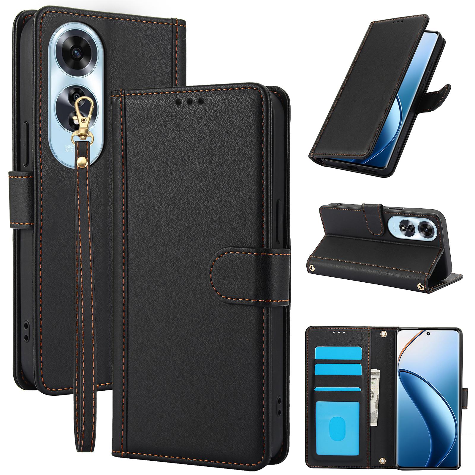 

SY-003 For Oppo A60 4G Case PU Leather Stand View Phone Wallet Cover with Hand Strap Black