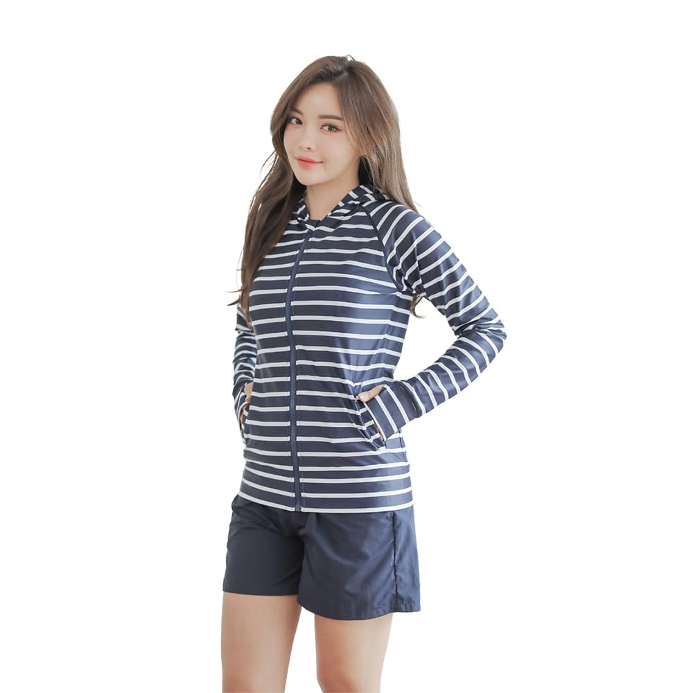 

[KOUKOUCOCO] Набор из 4 предметов: купальник и рашгард (JP, Алфавит, L, Белая темно-синяя полоска)