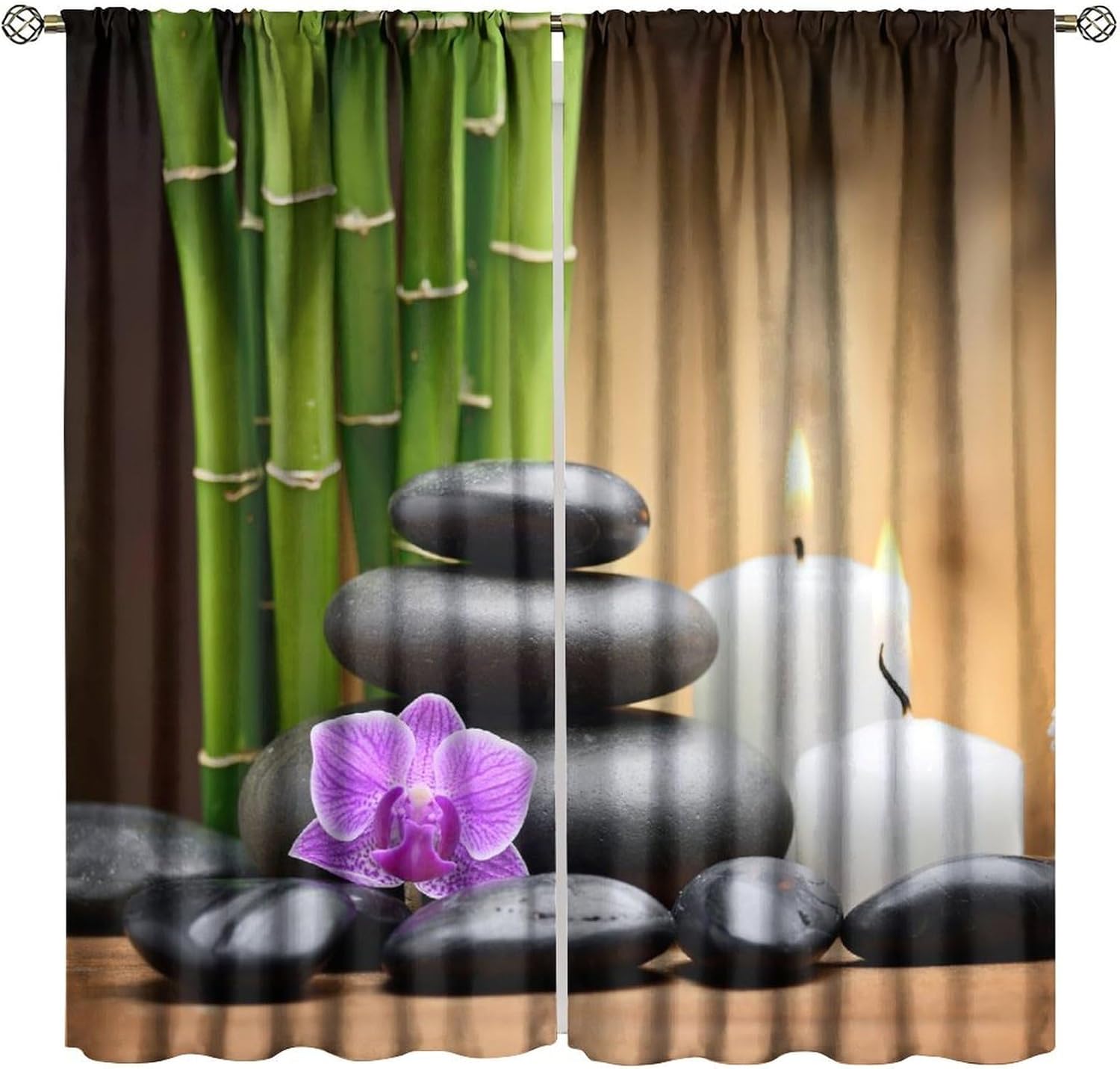

Spa Zen Curtains Asian Japanese Floral Nature Window Drapes Living Room Bedroom Curtain With Rod Pocket Light Blocking Polyester Perfect For Sitting W100*H70(CM)-Hooks&1PCS