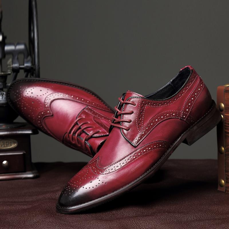 Mens Shoes Casual Luxury Derby Shoes Genuine Leather Business Brogue Shoes Pointed Toe Elegant Formal Shoes High Quality Oxford