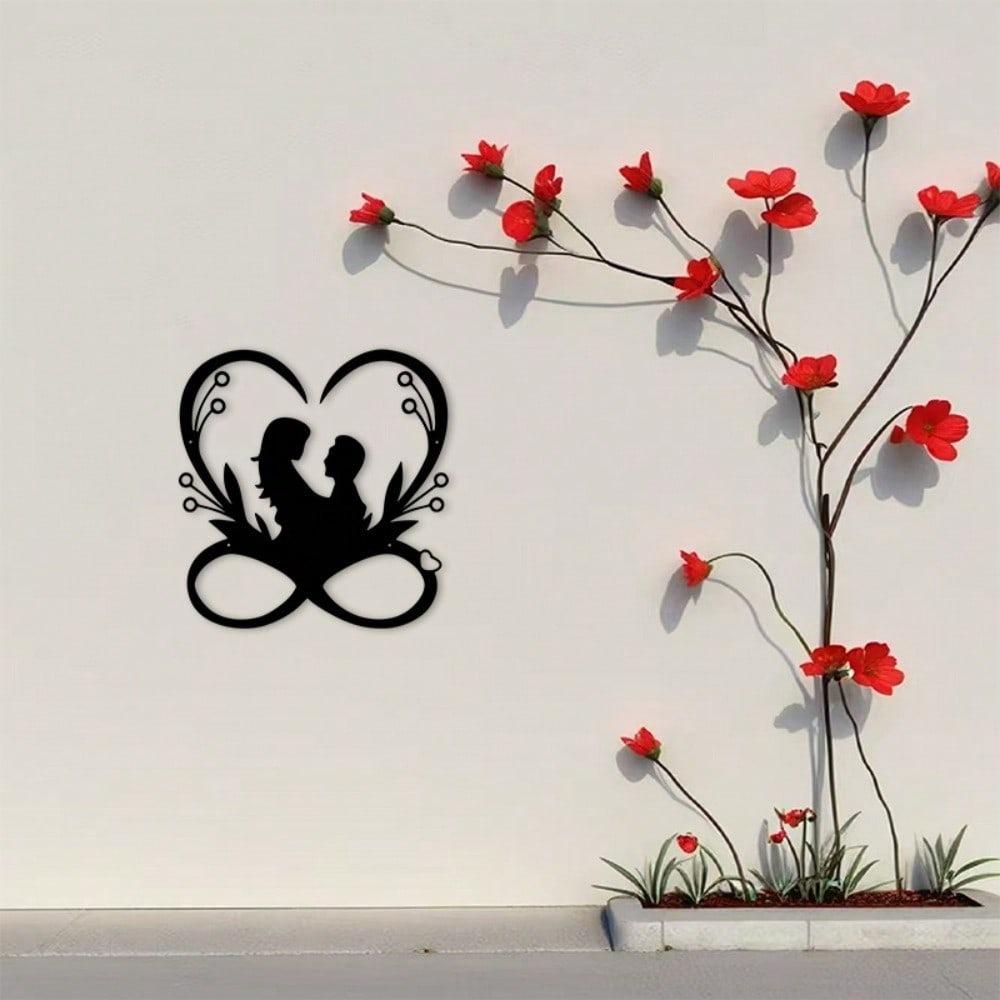 Couple Heart Metal Wall Art Black Silhouette Romantic Decor for Living Room Bedroom Wedding Horizontal Wall Hanging Valentine Anniversary Gift