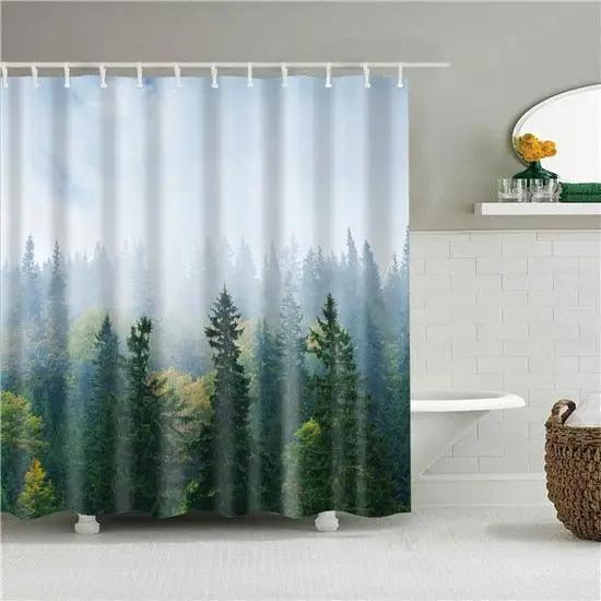 Wald Naturlandschaft Duschvorhänge Hochwertiger wasserdichter Duschvorhang Baumlandschaft Badezimmervorhang Polyesterstoff