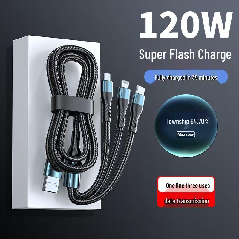 120W Braided Three-in-One Type-C Super Fast Charging Cable for Huawei