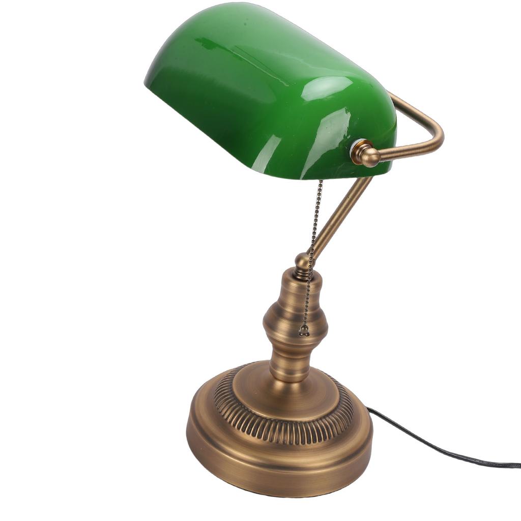 Green Glass Bankers Desk Lamp Retro Antique Library Lamp with Pull Chain Switch Plug in Fixture US Plug 110V