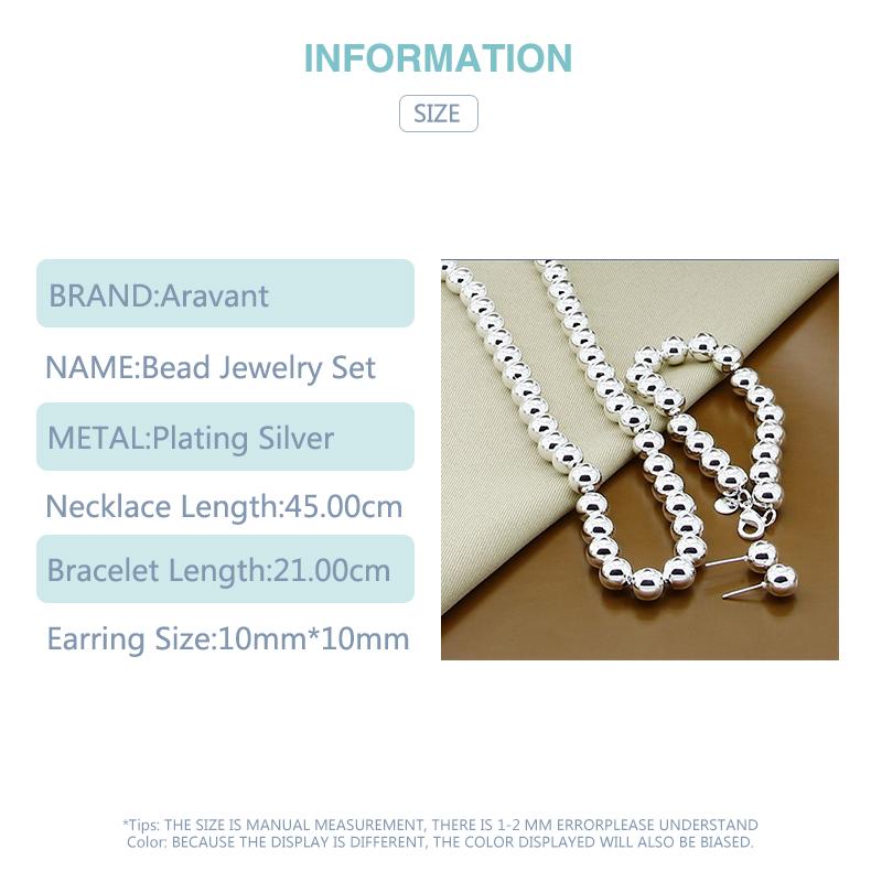 Ensemble de bijoux de mariage en argent 925 pour femmes, ensemble de bijoux en perles de 10mm, Bracelet, collier, chaînes, boucles d'oreilles