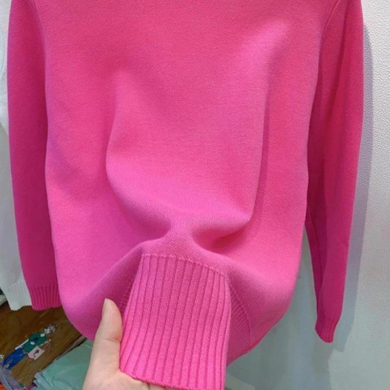 Водолазка однотонный свитер женская мода новые эластичные топы трикотажные пуловеры с длинным рукавом низ трикотажные простые шикарные одежды S розы красного
