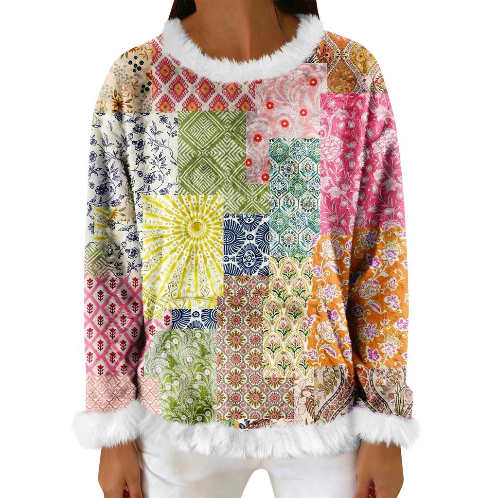 Women's Casual Fleece Sweatshirt  Long-Sleeve Round  Neck Casual Comfortable Loose-Fit Lightweight Women's Flannel Sweatshirt