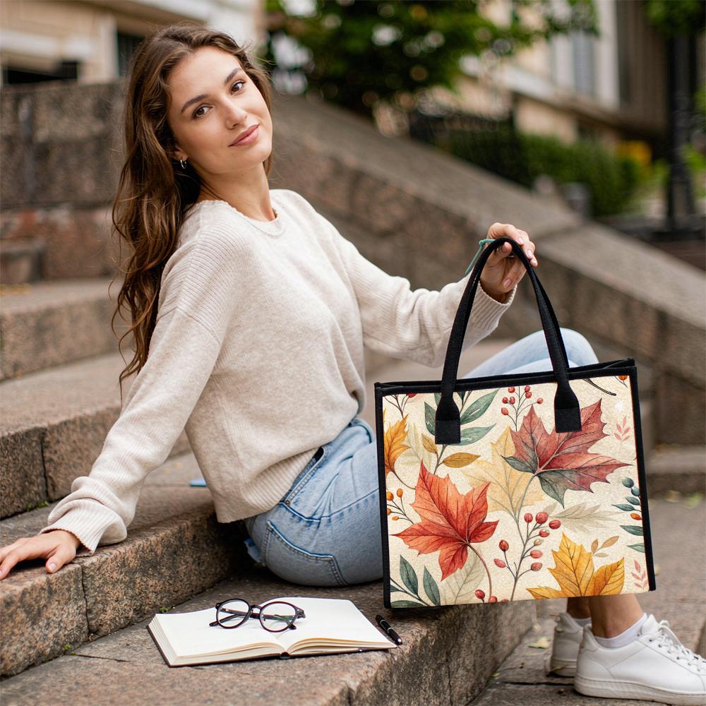 Autumn Maple Leaf Print Tote Bag Fashion Portable Casual Carryall for Daily Use