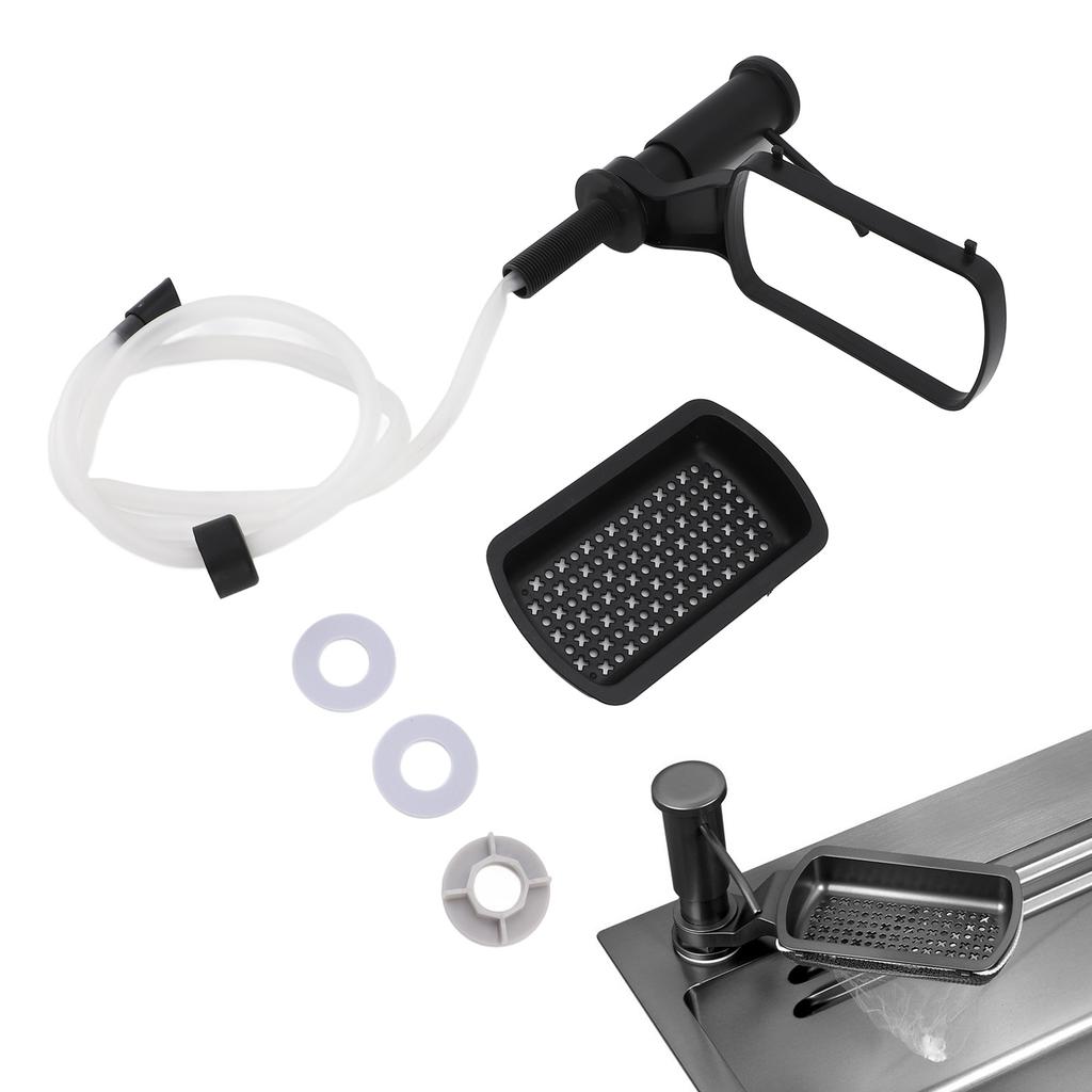 Dozownik mydła na blat zlewu kuchennego, pompka dozująca mydło do naczyń z silikonową rurką przedłużającą, stojak na gąbkę