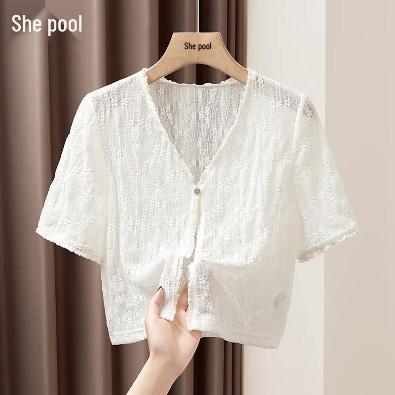 Women s Short Sleeve Lace Crochet V-Neck Cardigan S