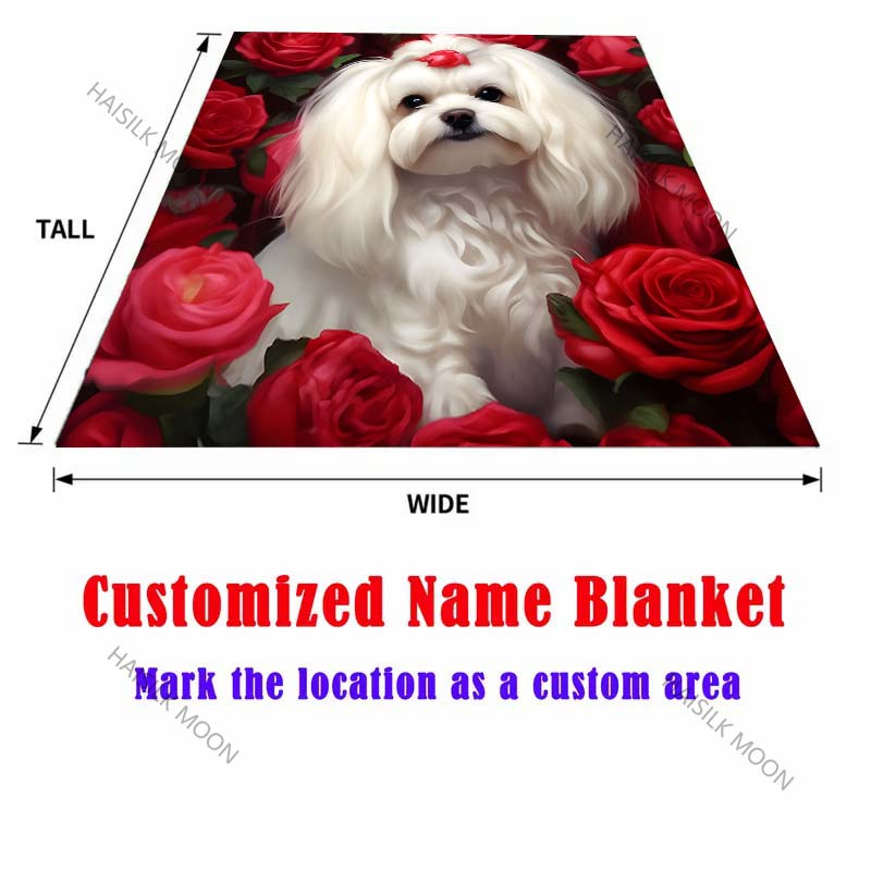 Maltese dog and roses Pattern Blanket Warm Soft Fluffy Kids and Adult Sofa Bed Throw Blanket Suitable Home Travel Camping