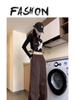 Women's High-Waist Coffee Straight-Leg Sweatpants - Trendy Spring & Autumn Casual Loose Fit