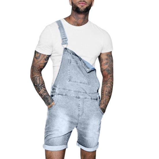 Denim Overall Shorts Solid Color Shoulder Straps Summer Hip Hop Adjustable Short Jean