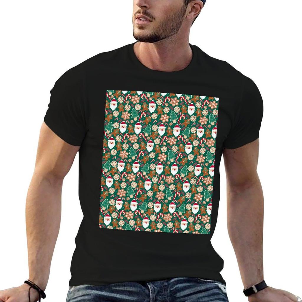 Christmas Baking Santa Biscuits Candycanes Small Scale Version T-Shirt Vintage Print Crew Neck