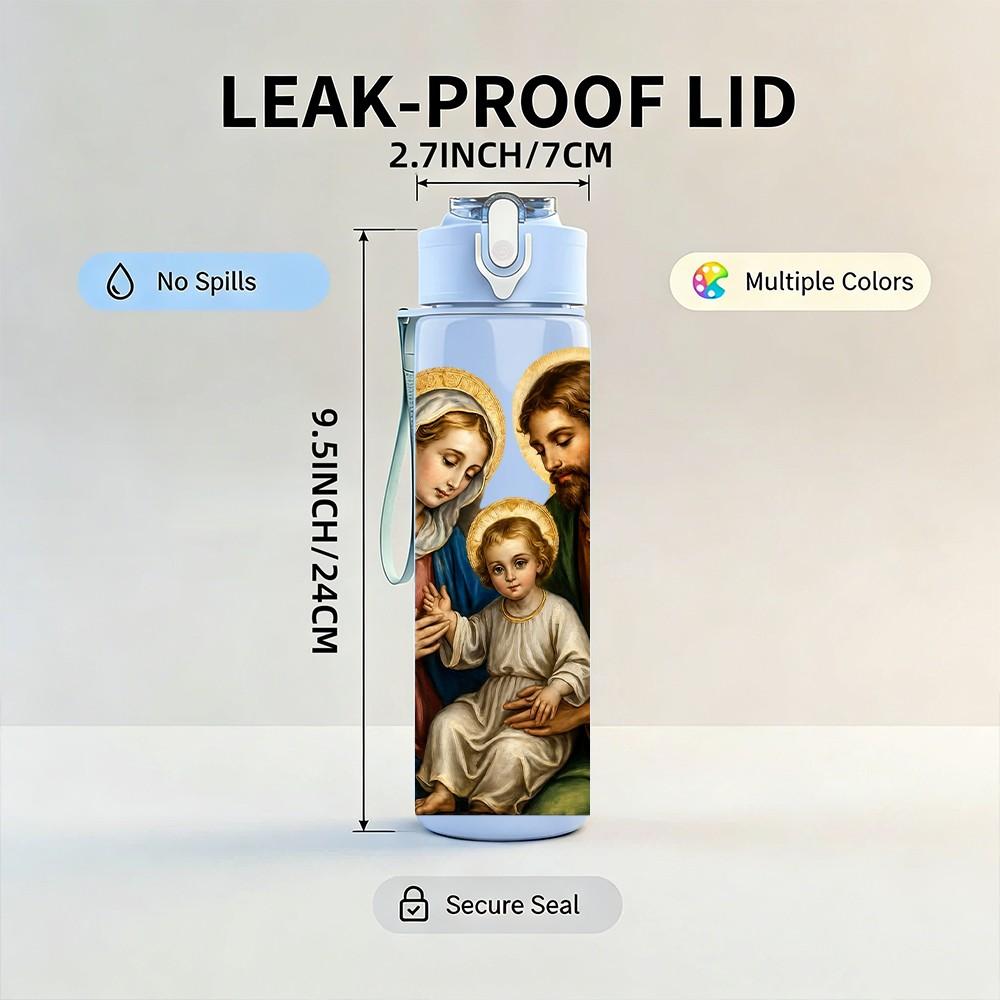 1PC Holy Family Mary Joseph Baby Jesus 750ml Color Plastic Sports Water Bottle Leakproof Flip Straw Lid Suitable for Sports Office Home Use