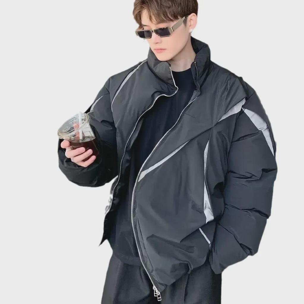 Unisex Trendy Pleated Stand Collar Cotton Jacket - Stylish and Warm Winter Coat