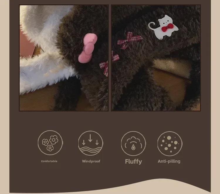 Căciulă caldă de pluș cu urechi de ursuleț și pisică, cu fundă, pentru femei – Protecție pentru urechi de toamnă/iarnă cu design cu față deschisă