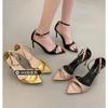 Summer Women's High Heels Open Toed Strap Solid Color Luxury Women's High Heel Dress Party Limited Edition Gold High Heels