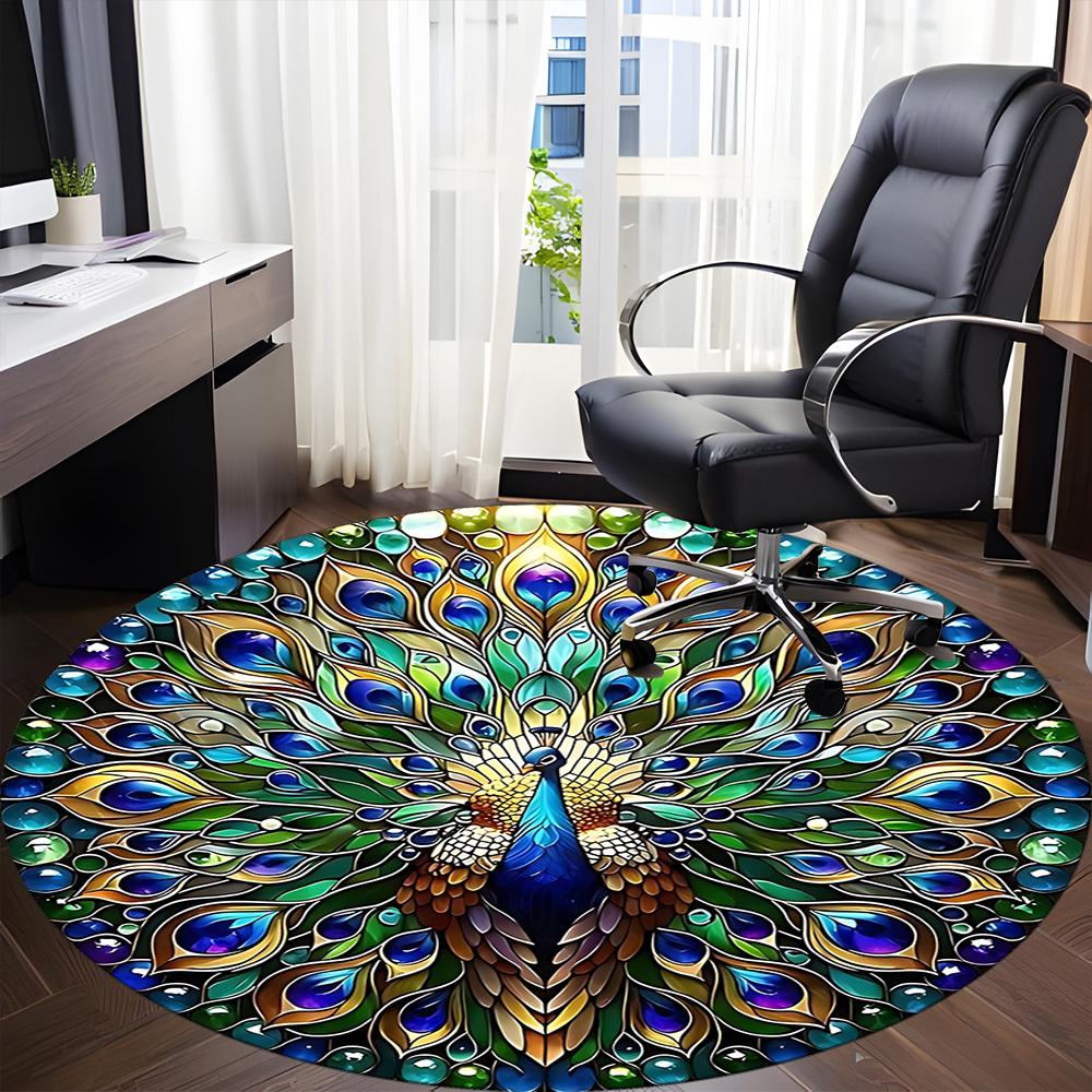 1pc Peacock Feather Mandala Chair Carpet for Office, Soft Comfortable Mat For Office, Living Room, Bedroom, Machine Washable Carpet Yy251112137