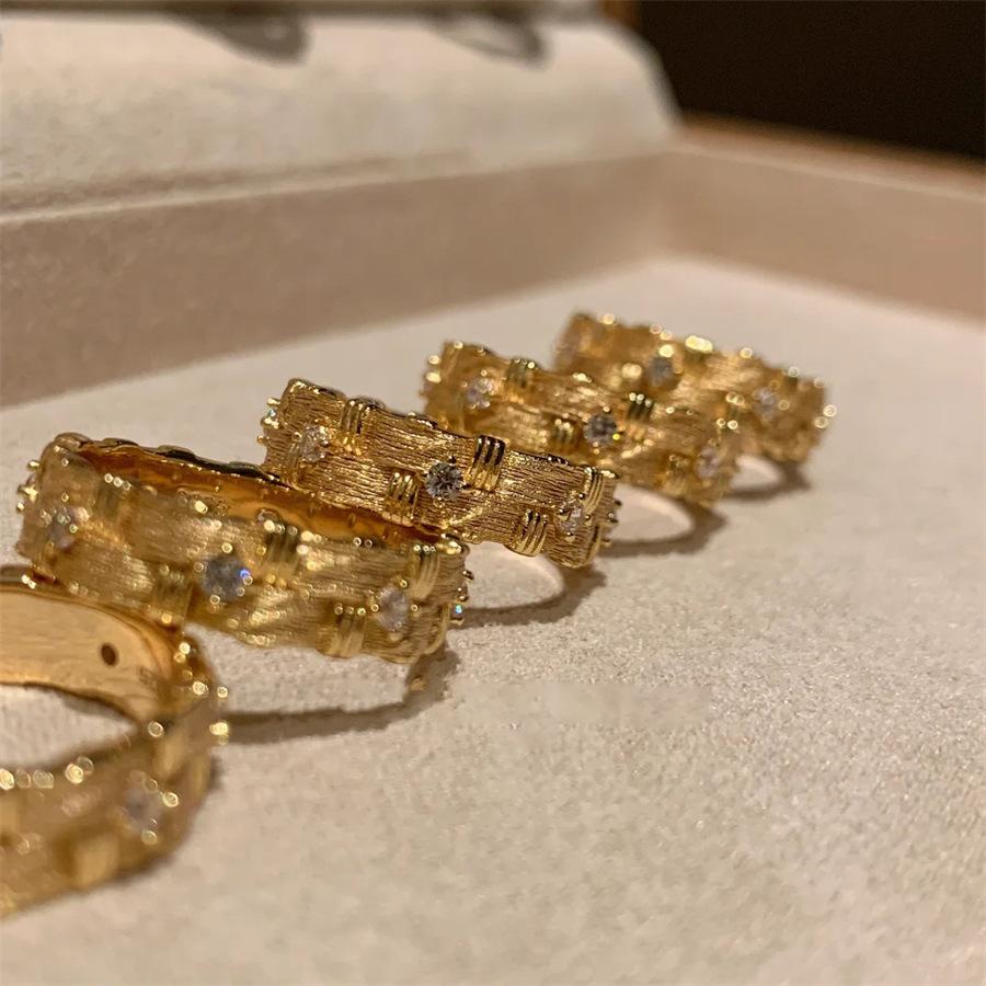 Old Money Wind Middle Ancient Braided Brushed Zircon Ring Sense Index Finger Ring Exquisite Versatile Ring