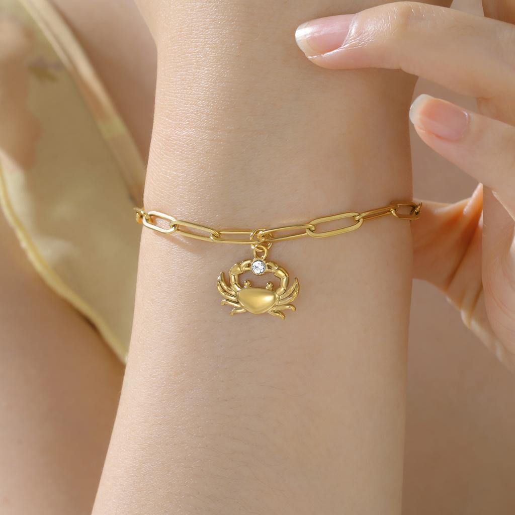 Cazador Cute Crab Charm With Clear Zircon Women's Bracelets Stainless Steel Paperclip Chain Bracelet Trendy Jewelry Gift 2026