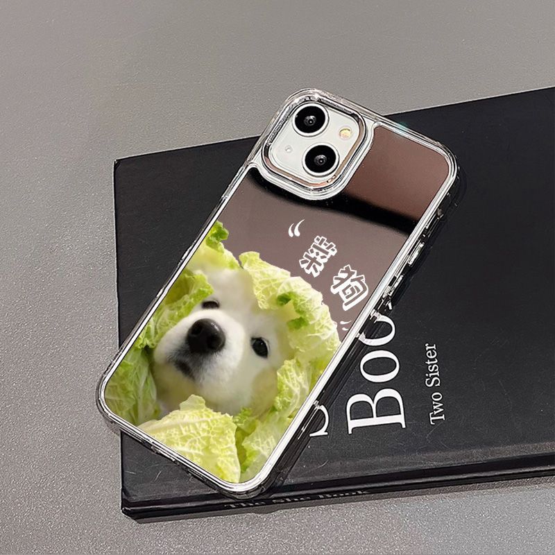 Mengmeng cabbage dog mirror surface is suitable for iPhone17 mobile phone case 16pro electroplating button x Apple 14 all-inclusive 15