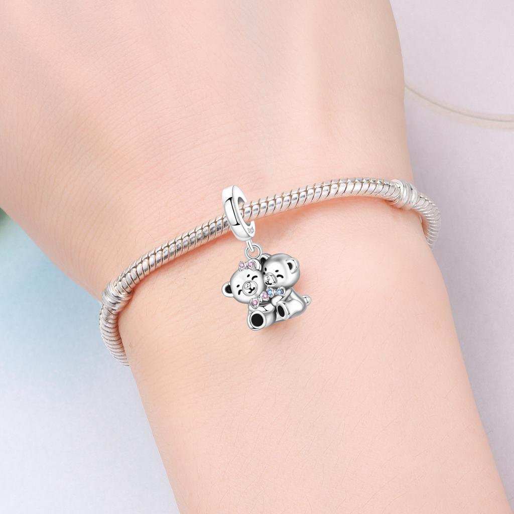 Orstarry 925 Silver Little Bear Pendant Beads Charm Bracelet Jewelry DIY Gifts for Party Animal Lovers