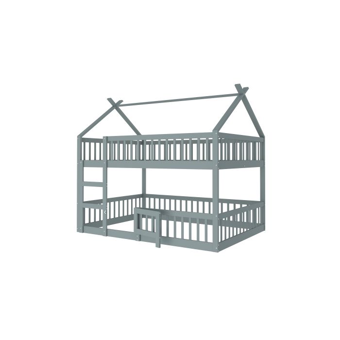 Lit Superposé - MUVOE - 140x200 Cm - Bois Massif - Gris - Design Loft