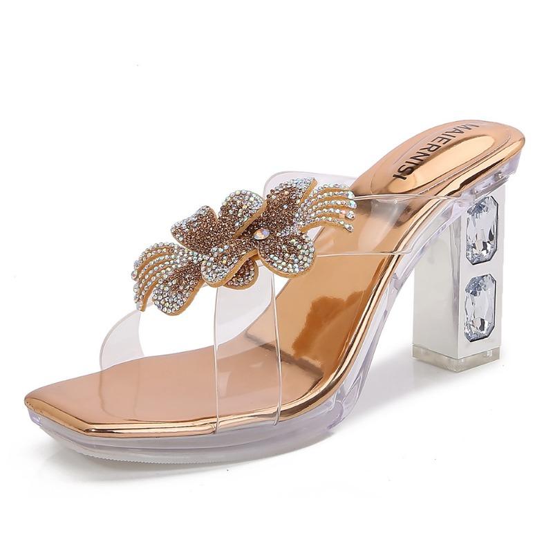 

Летние шлепанцы с бантом из страз, крест-накрест, на высоком каблуке из прозрачного кристалла, сексуальные 43