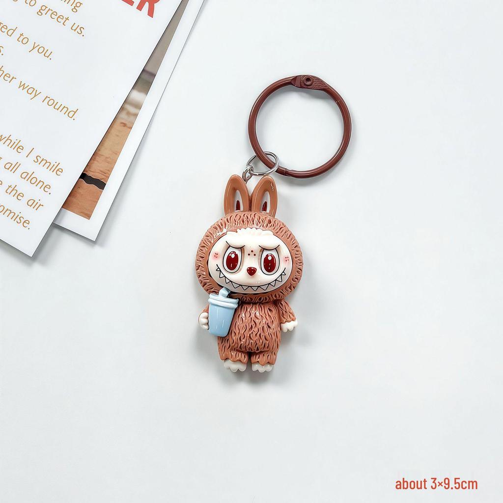 Large Cute Milk Tea Labubu Keychain Pendant for Girls' Backpacks and Bags - Perfect Bestie Gift