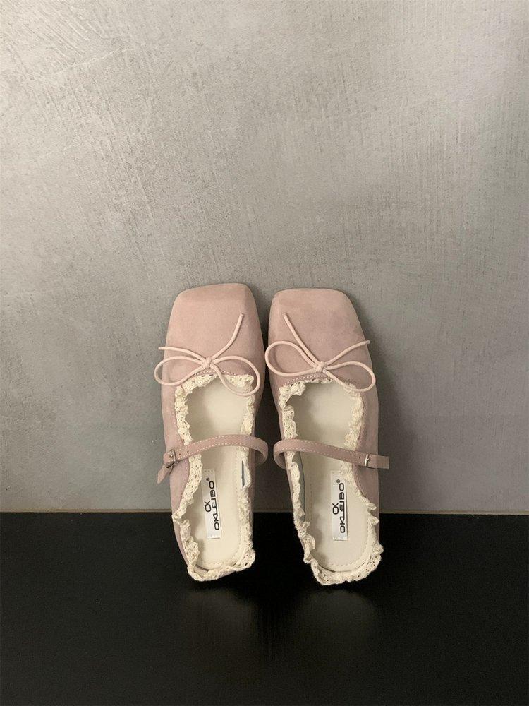 Evening Women's Shoes Gentle Flat French Mary Jane Half Slippers Bow Single Shoes Spring and Summer Retro Blue Ballet Shoes