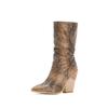 Fashion 2025 White Black Brown Faux Leather Cowboy Ankle Boots for Women Wedge High Heel Boots Chunky Snake Print Western Cowgirl Boots