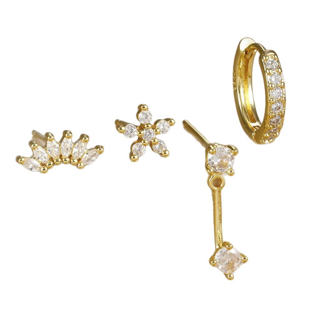 Cross-Border Hot Selling Real Electroplated Zircon Earrings Chic Exquisite Compact Temperamental Design for Women