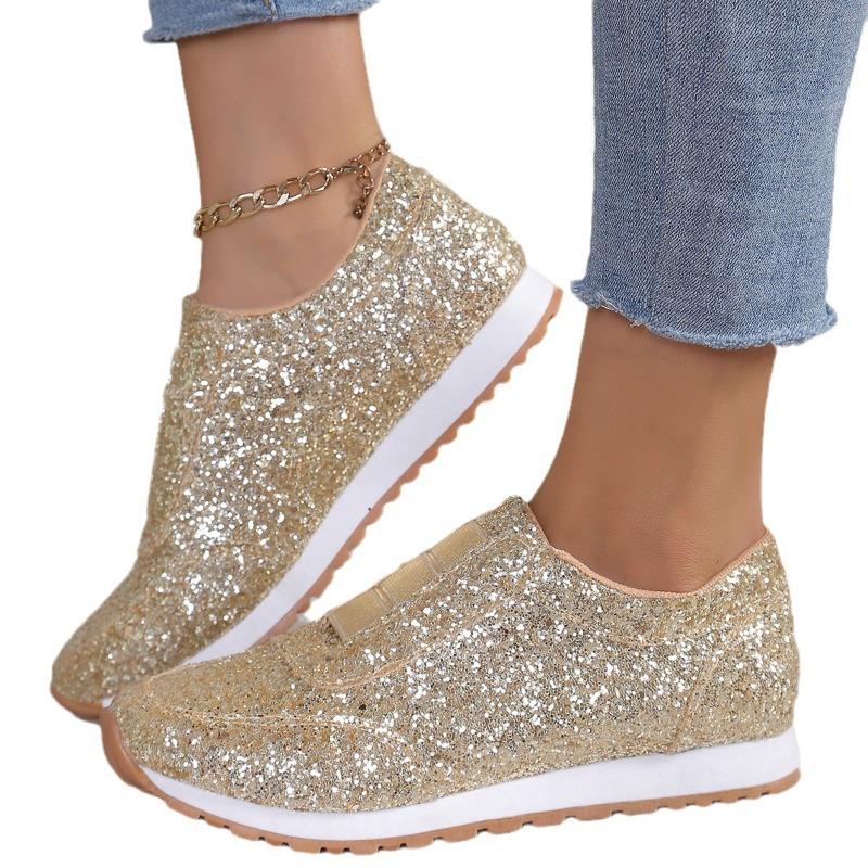 Large Size Single Shoes Cross-border New Sequined Flat Bottom Round Head Lazy Shoes Sports and Leisure Women's Shoes
