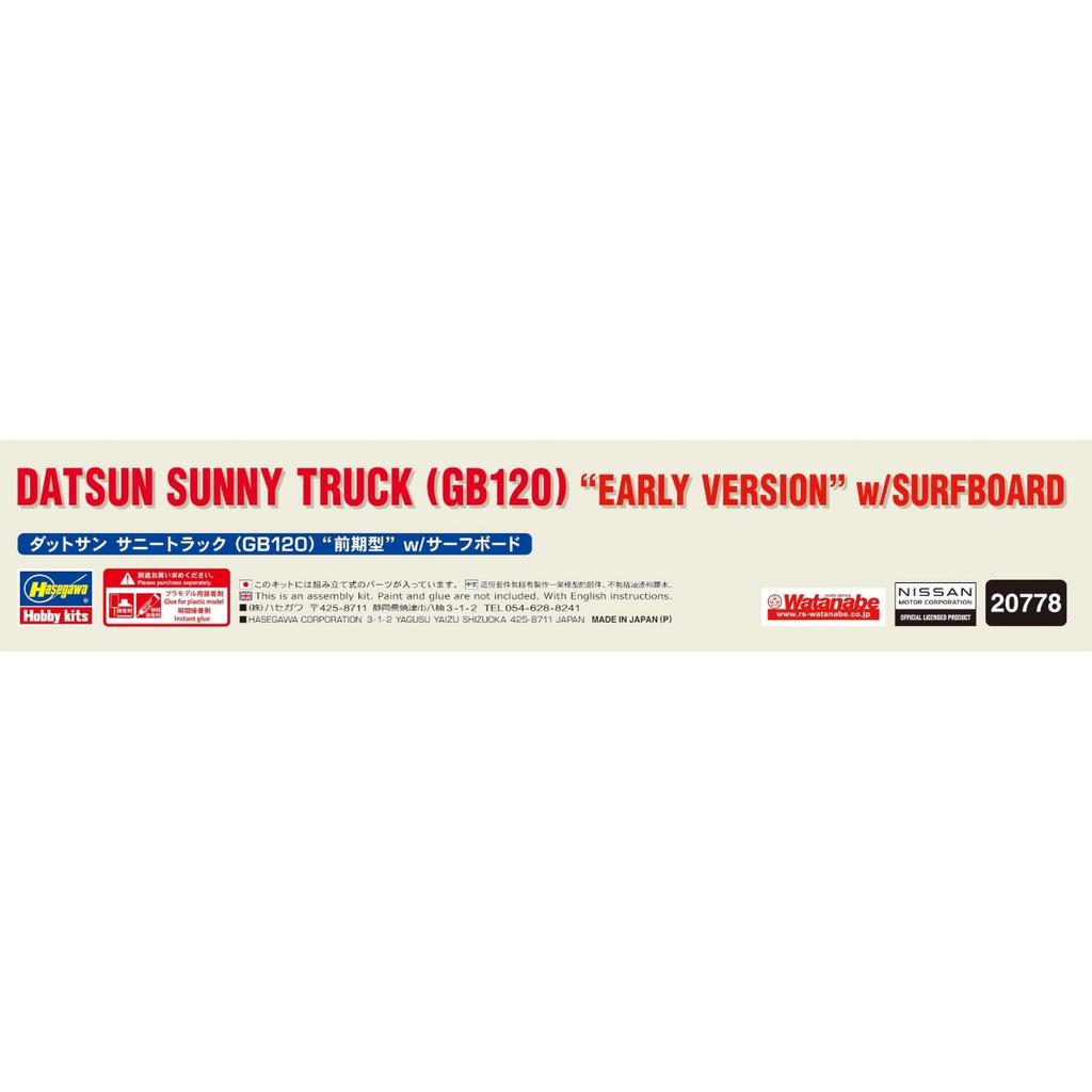 Hasegawa Datsun Sunny Truck Early Model with Surfboard Plastic Model Kit 20778 1/24 (GB120) (Car)