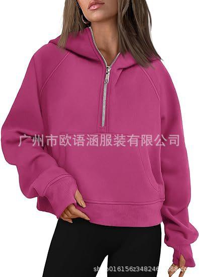 Popular European and American autumn and winter new hooded zipper thickened sweater top women
