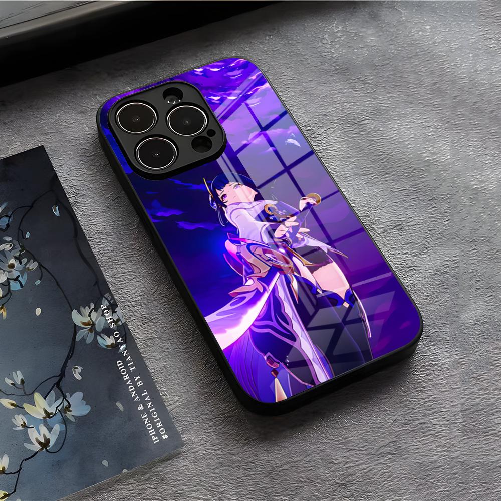 

Genshin Impact Raiden Shogun Phone Case For IPhone 17 Air 16 E Pro Max 15 14 13 Mini 12 Pro 11 Max Plus Black Glass Cover iPhone 14ProMax