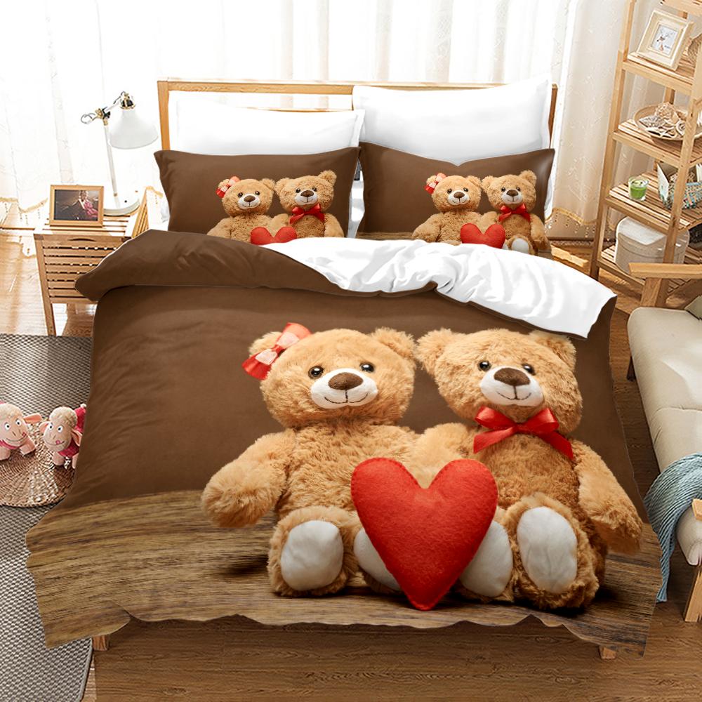 3D Teddy Bear Bedding Set White Polar Bear Bed Linen Teens Women Single Twin Queen King Full Size Duvet Cover 2/3pcs Bedclothes