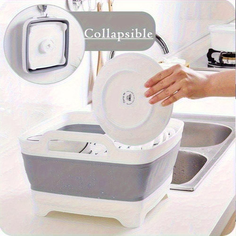 ¡Adecuado para uso en exteriores! El lavabo plegable para platos viene con un tapón de drenaje y un asa, lo que facilita el almacenamiento en la cocina.